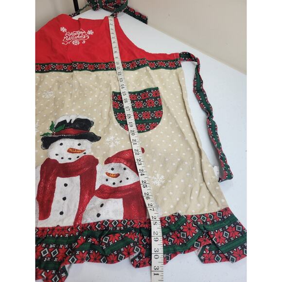 St. Nicholas Square Apron Snowman Holiday Yuletide Warm Wishes Grannycore Family - Picture 5 of 9